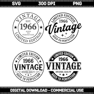 60歳の誕生日SVG PNG、60歳SVG、完璧に熟成されたSVG、ヴィンテージ1966 SVG、1966年限定版、Cricut用60歳カットファイル、デジタルダウンロード