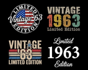 Edición limitada Vintage 1963 SVG PNG, 63.º cumpleaños, Vintage 1963, Regalo de 63.º cumpleaños para hombres y mujeres, Archivo de corte Cricut para 63.º cumpleaños, Descarga digital