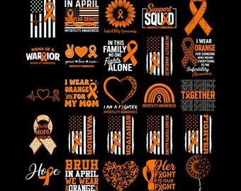 Paquete de imágenes PNG y SVG para la concientización sobre la infertilidad, cinta naranja PNG, en abril vestimos de naranja SVG, apoyo a la infertilidad Warrior SVG, descarga digital