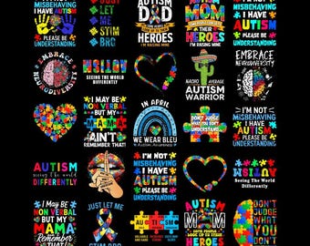 Pacchetto PNG per la sensibilizzazione sull'autismo, PNG sull'autismo, PNG con civetta per la sensibilizzazione sull'autismo, PNG con nastro a forma di puzzle per l'autismo, PNG con mamma autistica, mamma autistica, download digitale