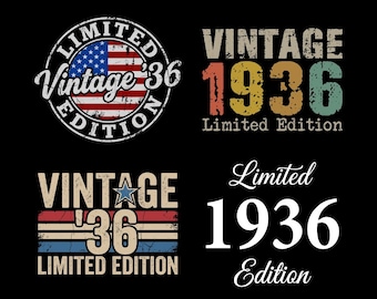 Edición limitada Vintage 1936 SVG PNG, 90 cumpleaños, Vintage 1936, Regalo de 90 cumpleaños para hombres y mujeres, Archivo de corte Cricut para 90 cumpleaños, Descarga digital