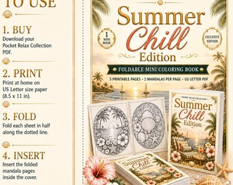 Collezione Pocket Relax: Edizione Summer Chill. Mini libro da colorare stampabile in PDF, 5 pagine pieghevoli, 10 simpatici mandala, Relax Everywhere