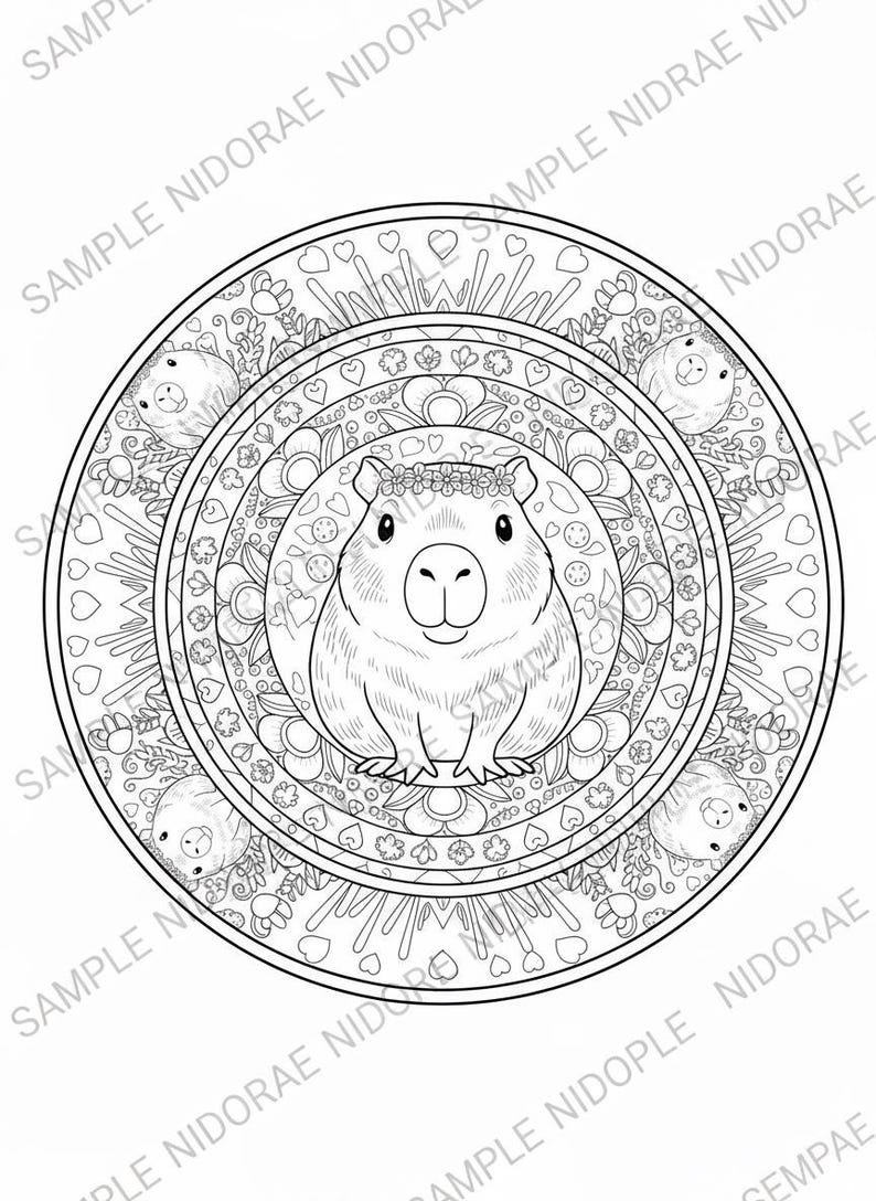 Paquete de mandalas de animales Kawaii adorables: temas de bosque y océano: 25 páginas para colorear imprimibles + 3 adicionales. imagen 3