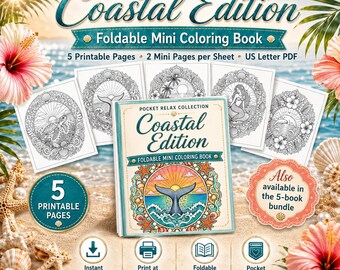 Pocket Relax Collection: Edizione Costiera, Mini Libro da Colorare Stampabile in PDF, 5 Pagine Pieghevoli, 10 Simpatici Mandala, Relax Ovunque