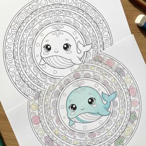 Paquete de mandalas de animales Kawaii adorables: temas de bosque y océano: 25 páginas para colorear imprimibles + 3 adicionales. imagen 10