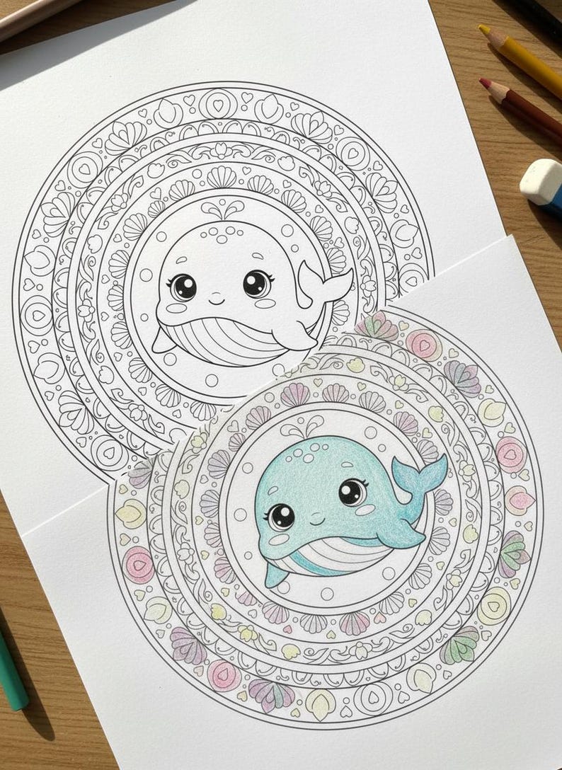 Paquete de mandalas de animales Kawaii adorables: temas de bosque y océano: 25 páginas para colorear imprimibles + 3 adicionales. imagen 10