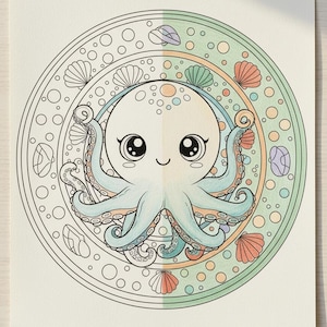 Paquete de mandalas de animales Kawaii adorables: temas de bosque y océano: 25 páginas para colorear imprimibles + 3 adicionales. imagen 7