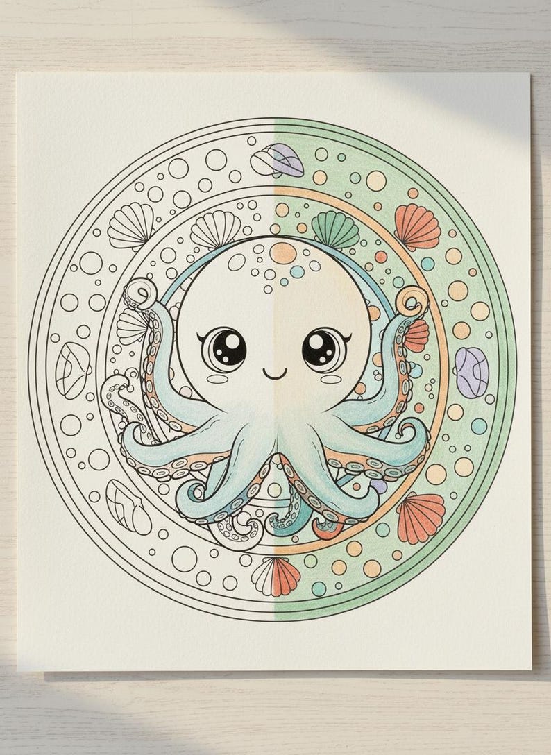 Paquete de mandalas de animales Kawaii adorables: temas de bosque y océano: 25 páginas para colorear imprimibles + 3 adicionales. imagen 7