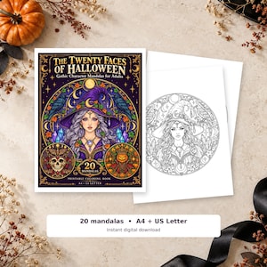 Halloween Character Mandalas for Adults, 20 Gothic Coloring Pages ...