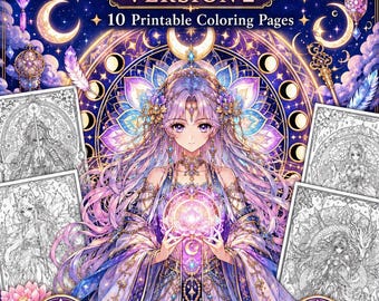 Edizione Manga Fantasy Mandalas 2, Pagine da colorare per adulti stampabili in PDF, Libro da colorare Anime Fantasy Mandala, Formato A4 US Letter, Download immediato