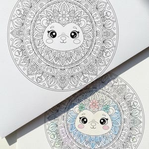 Paquete de mandalas de animales Kawaii adorables: temas de bosque y océano: 25 páginas para colorear imprimibles + 3 adicionales. imagen 13