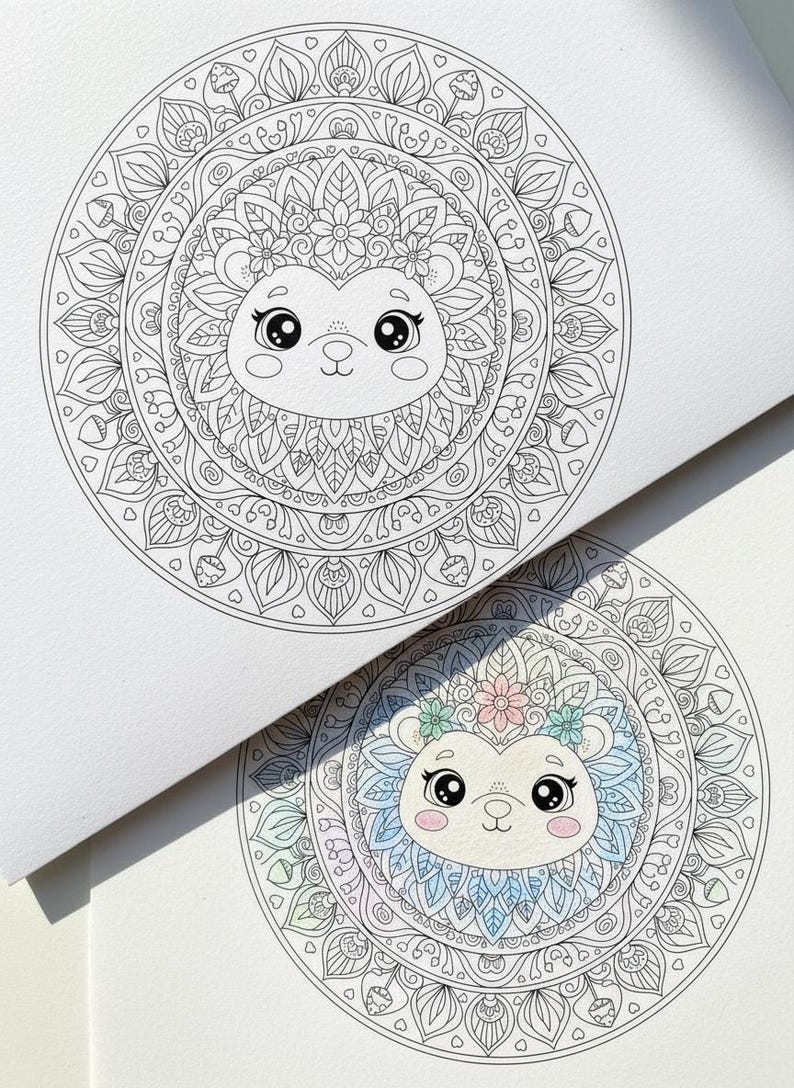 Paquete de mandalas de animales Kawaii adorables: temas de bosque y océano: 25 páginas para colorear imprimibles + 3 adicionales. imagen 13