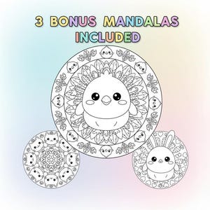 Paquete de mandalas de animales Kawaii adorables: temas de bosque y océano: 25 páginas para colorear imprimibles + 3 adicionales. imagen 12