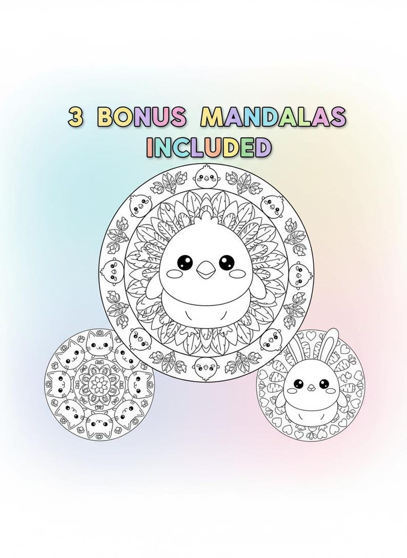 Paquete de mandalas de animales Kawaii adorables: temas de bosque y océano: 25 páginas para colorear imprimibles + 3 adicionales. imagen 12