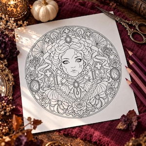 Halloween Character Mandalas for Adults, 20 Gothic Coloring Pages ...
