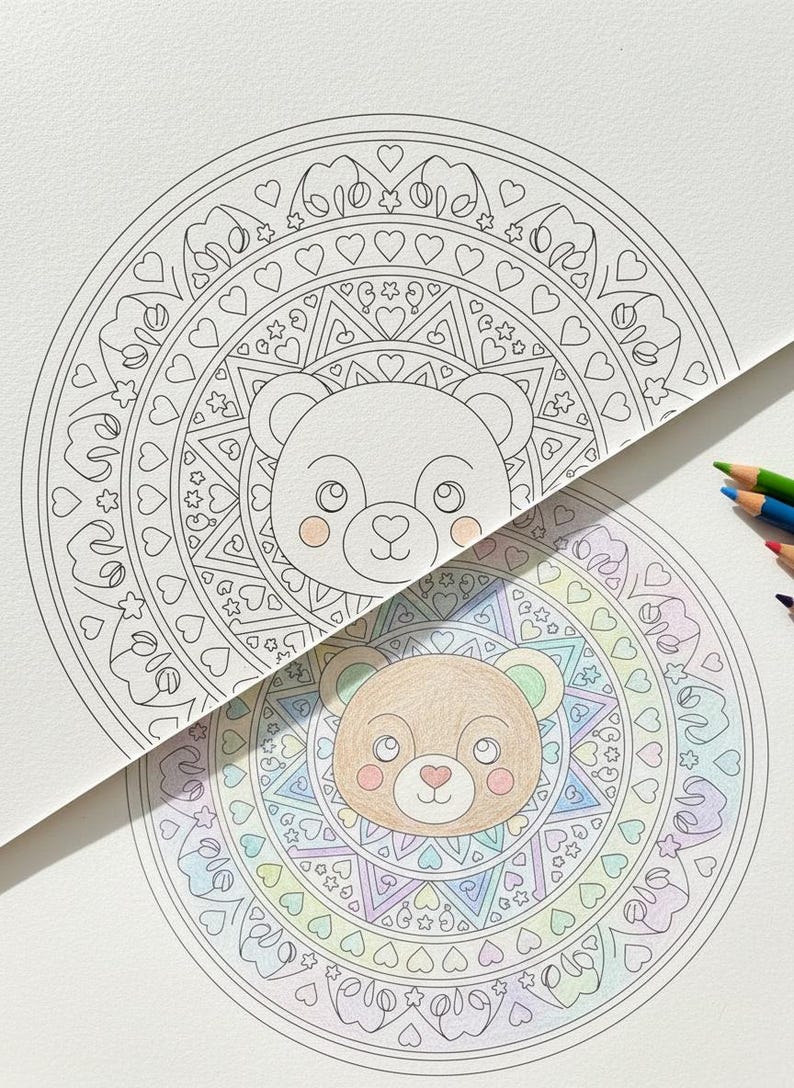 Paquete de mandalas de animales Kawaii adorables: temas de bosque y océano: 25 páginas para colorear imprimibles + 3 adicionales. imagen 14