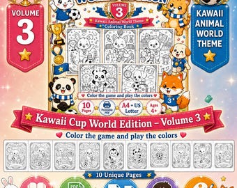 Disegni da colorare di calcio con animali Kawaii per bambini: 10 simpatici disegni di calcio da stampare, in formato PDF A4 e US Letter.