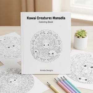 Paquete de mandalas de animales Kawaii adorables: temas de bosque y océano: 25 páginas para colorear imprimibles + 3 adicionales. imagen 16
