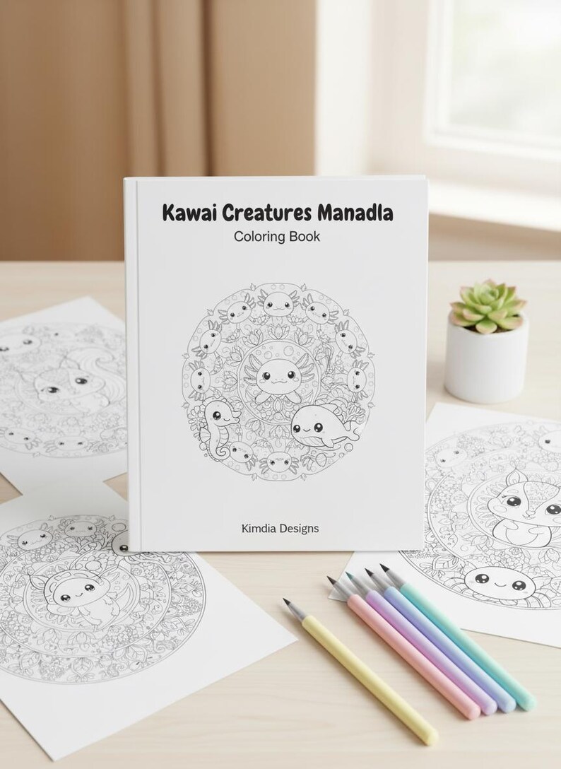 Paquete de mandalas de animales Kawaii adorables: temas de bosque y océano: 25 páginas para colorear imprimibles + 3 adicionales. imagen 16