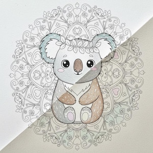 Paquete de mandalas de animales Kawaii adorables: temas de bosque y océano: 25 páginas para colorear imprimibles + 3 adicionales. imagen 9