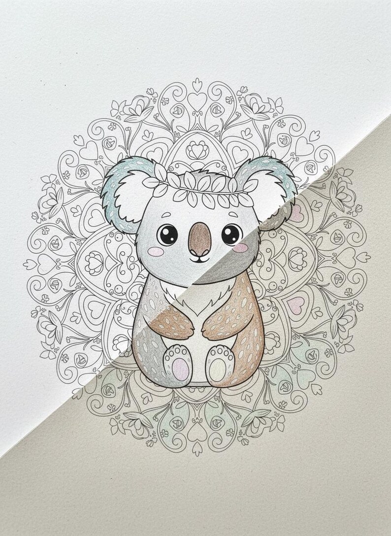 Paquete de mandalas de animales Kawaii adorables: temas de bosque y océano: 25 páginas para colorear imprimibles + 3 adicionales. imagen 9
