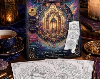 Mandala spirituale, 10 pagine da colorare, libro da colorare antistress per adulti in PDF, mandala del portale mistico, stampabile per il relax consapevole, formato A4 US Letter