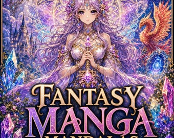 Manga Fantasy Mandala, Edición 1, Páginas para colorear, 10 láminas para colorear para adultos imprimibles, Chica Anime PDF, Descarga en A4 y Carta de EE. UU.