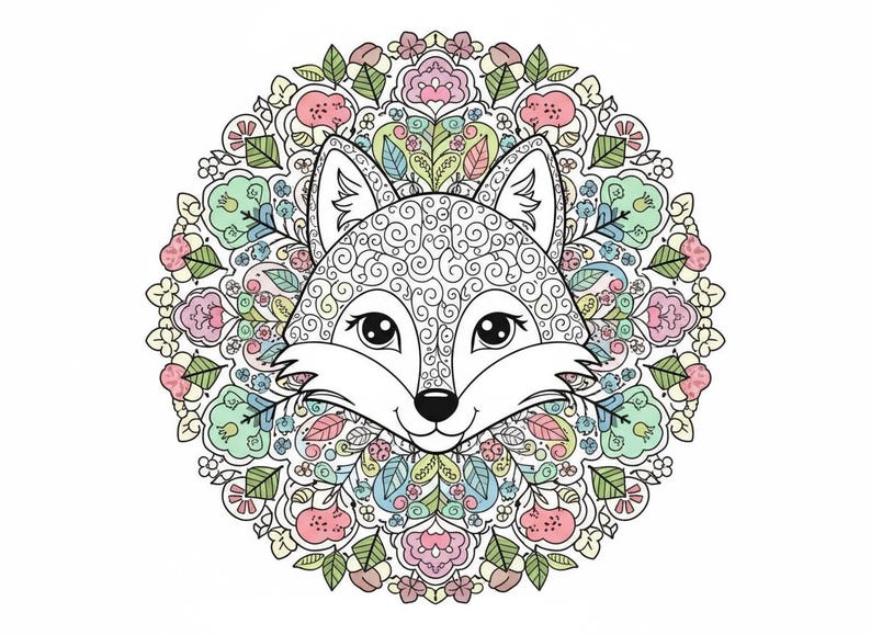 Paquete de mandalas de animales Kawaii adorables: temas de bosque y océano: 25 páginas para colorear imprimibles + 3 adicionales. imagen 20