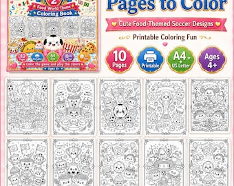 Disegni da colorare di calcio Kawaii Food per bambini: 10 simpatici disegni di calcio a tema snack, in formato PDF A4 e US Letter.