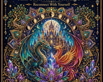 Pagine da colorare di mandala fantasy per adulti, 10 fogli PDF antistress stampabili, libro da colorare con drago, unicorno e castello, formato A4 US Letter