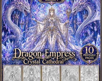 Disegni di draghi da colorare per adulti - 10 mandala fantasy manga, Imperatrice Drago stampabile in PDF, formato A4 e US Letter