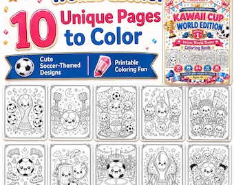 Disegni da colorare di calcio Kawaii per bambini: 10 simpatici disegni di calcio da tutto il mondo, in formato PDF A4 e US Letter.