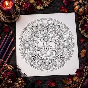 Halloween Character Mandalas for Adults, 20 Gothic Coloring Pages ...