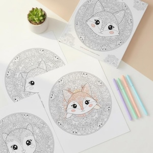Paquete de mandalas de animales Kawaii adorables: temas de bosque y océano: 25 páginas para colorear imprimibles + 3 adicionales. imagen 18