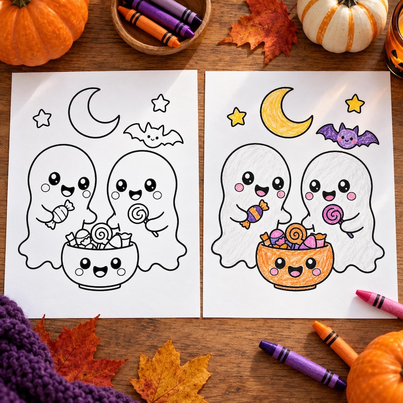 Cute Halloween Coloring Pages for Kids Ages 3+, 10 Printable Pages, A4 ...
