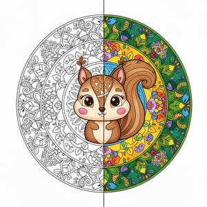 Paquete de mandalas de animales Kawaii adorables: temas de bosque y océano: 25 páginas para colorear imprimibles + 3 adicionales. imagen 8