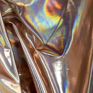 Iridescent Rose Gold Metallic Foil 4Way Stretch Spandex fabric BY THE YARD swimwear dancewear costume 60&quot; Wide