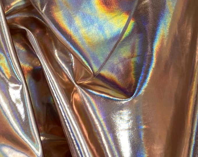Iridescent Rose Gold Metallic Foil 4Way Stretch Spandex fabric BY THE YARD swimwear dancewear costume 60" Wide