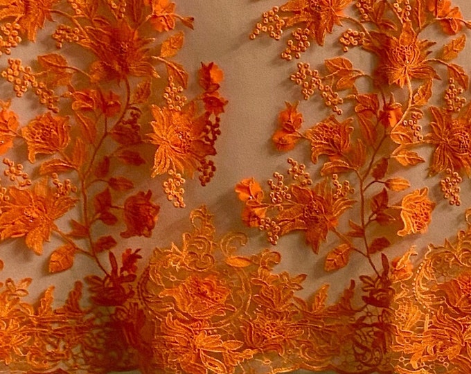 Lily Floral lace sequin Fabric Scalloped ends Sold By yard