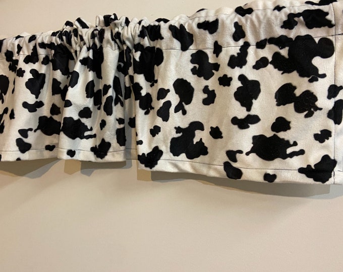 Black white cow print velboa home decor dapery panels kitchen window valance blinds curtains animal