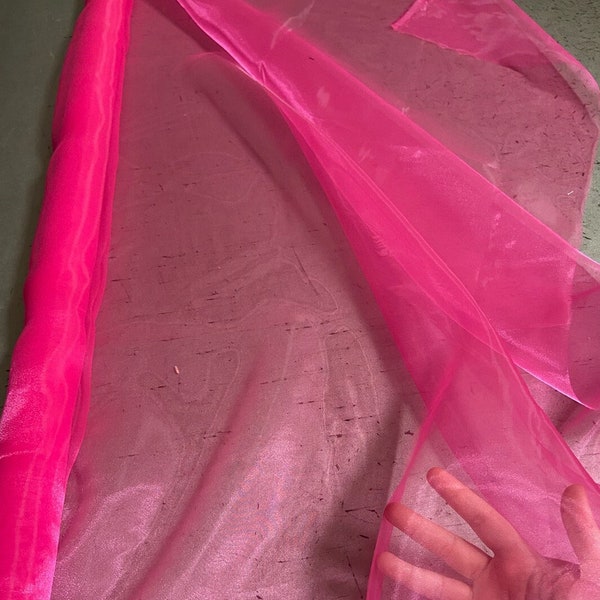 10 YARDS - Hot pink crystal Organza  sheer fabric polyester 58" wide