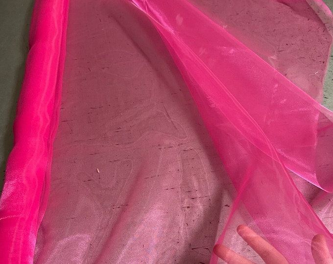 10 YARDS - Hot pink crystal Organza  sheer fabric polyester 58" wide