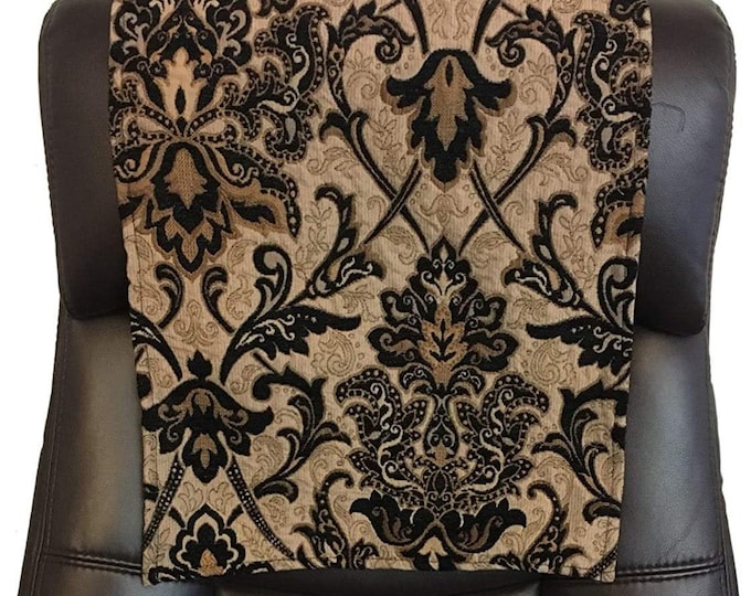 14x30 Black saxxon Damask chenille Sofa, Loveseat, Chaise, Theater Seat, RV, Chair, Headrest Pad, Recliner Head Cover, Protector