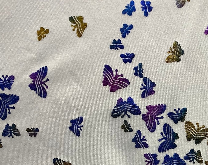 Mini multi butterfly on white pattern 4 way stretch spandex fabric SOLD BY YARD 60 inches wide