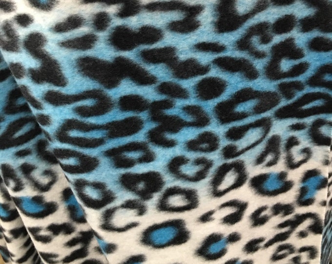 Fleece cheetah blue white leopard fabric By The Yard 60" Wide Blanket  clothes quilts