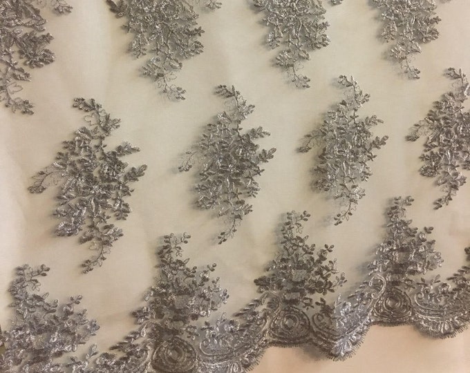 Floral Tulle Lace scalloped Edges Embroidery Fabric Sold By Yard AVAILABLE MULTIPLE COLORS