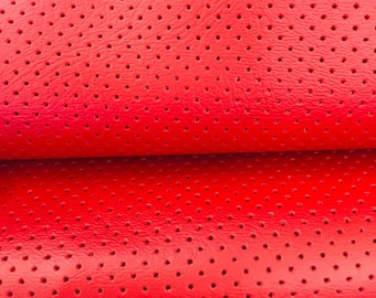 Red Perforated Faux Leather Fabric For Upholstery, Cushions