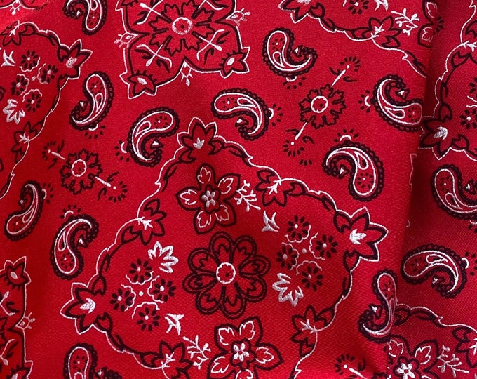 4 way stretch red bandanna 58" wide fabric by the yard