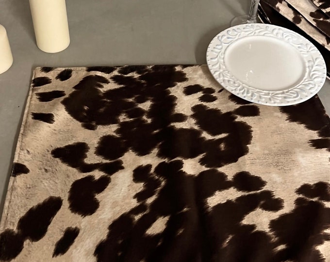 18"x14" Cow print faux suede Linen Placemats farmhouse - Holiday table, plate arrangements, party supplies, Home decor