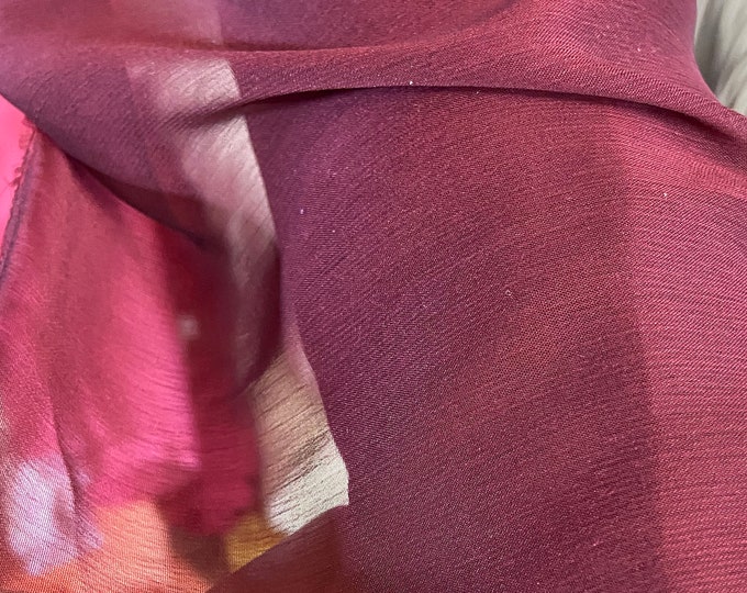 Two tone Burgundy opaque chiffon Fabric by the yard